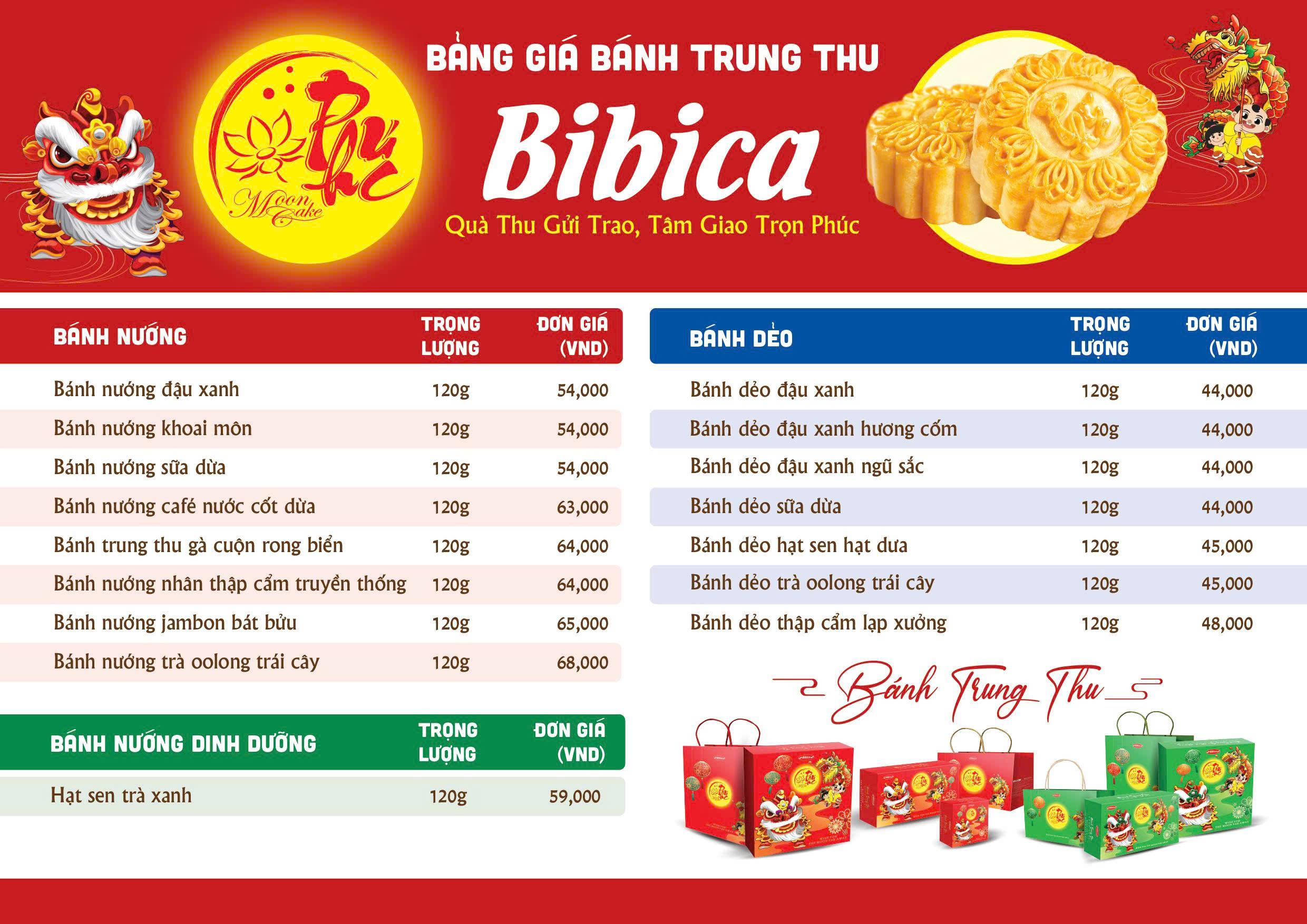 Bảng giá bánh Trung Thu Bibica 2025 | Bánh Nướng - Bánh Dẻo - Bánh Dinh Dưỡng