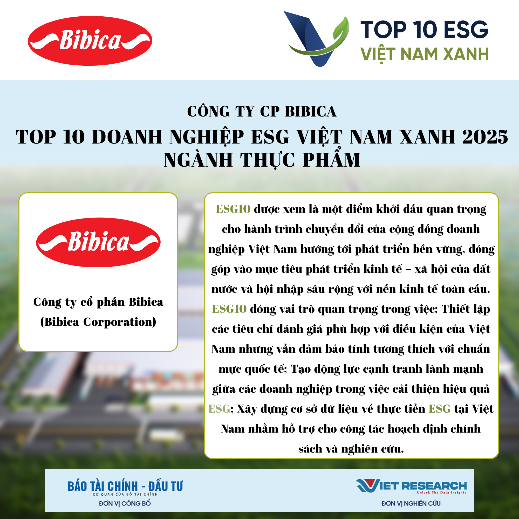 Bibica Tự Hào Lọt Top 10 Doanh nghiệp ESG Việt Nam Xanh 2025 Ngành Thực phẩm