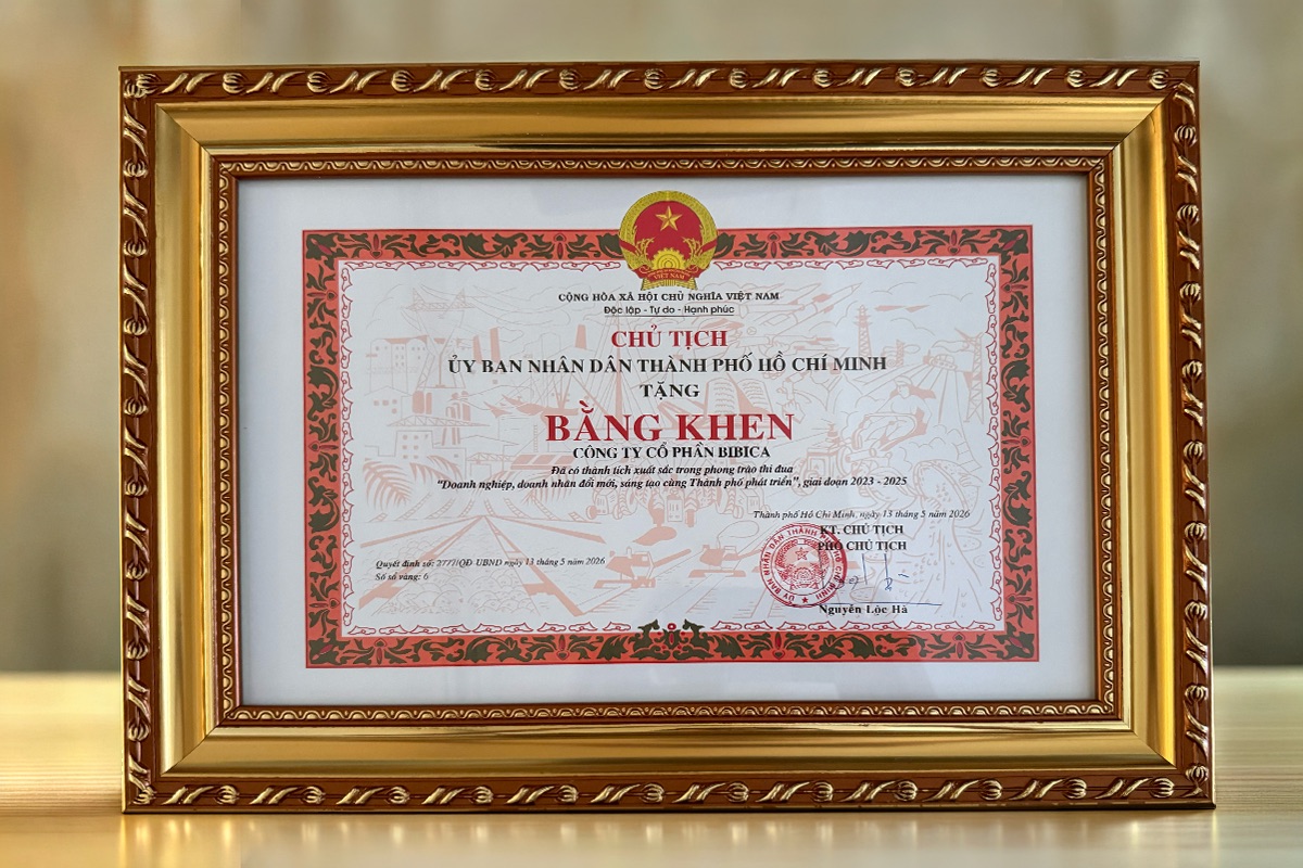 Bằng khen Chủ tịch UBND TP.HCM trao tặng cho Công ty Cổ phần Bibica
