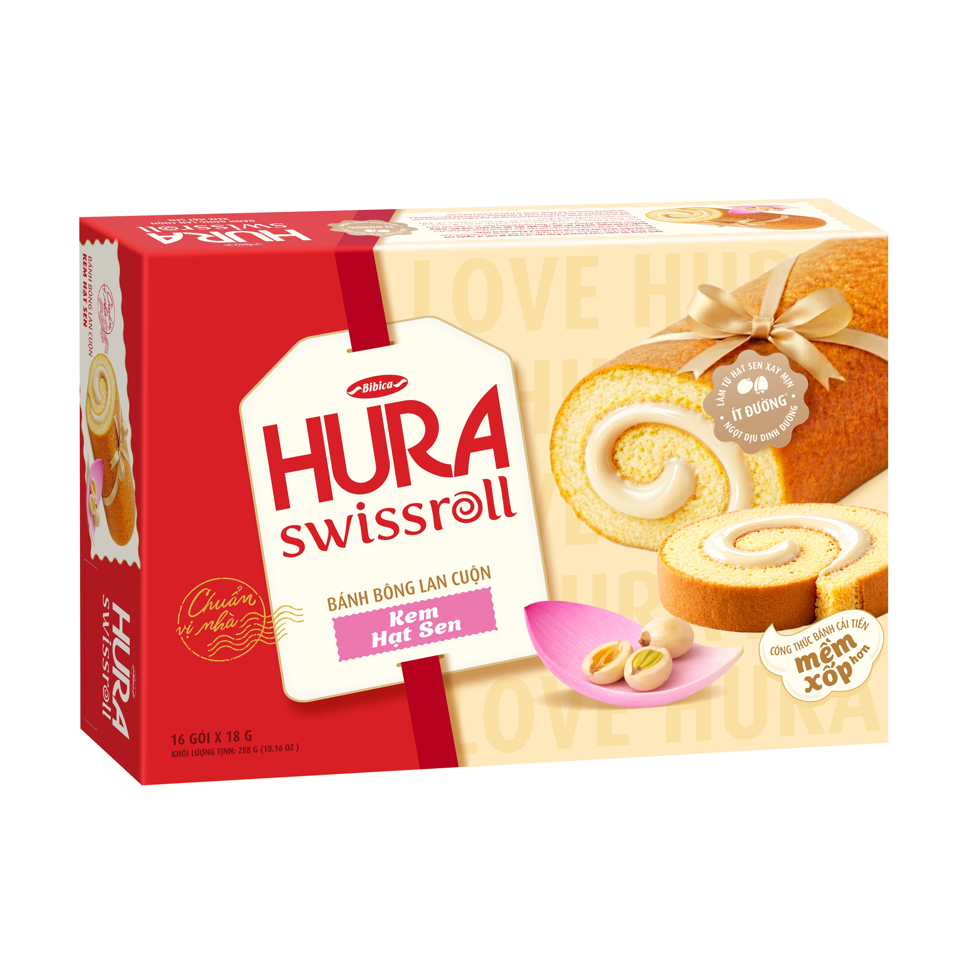 Bánh Bông Lan Cuộn Kem HURA Swissroll Kem Hạt Dẻ - Hạt Sen