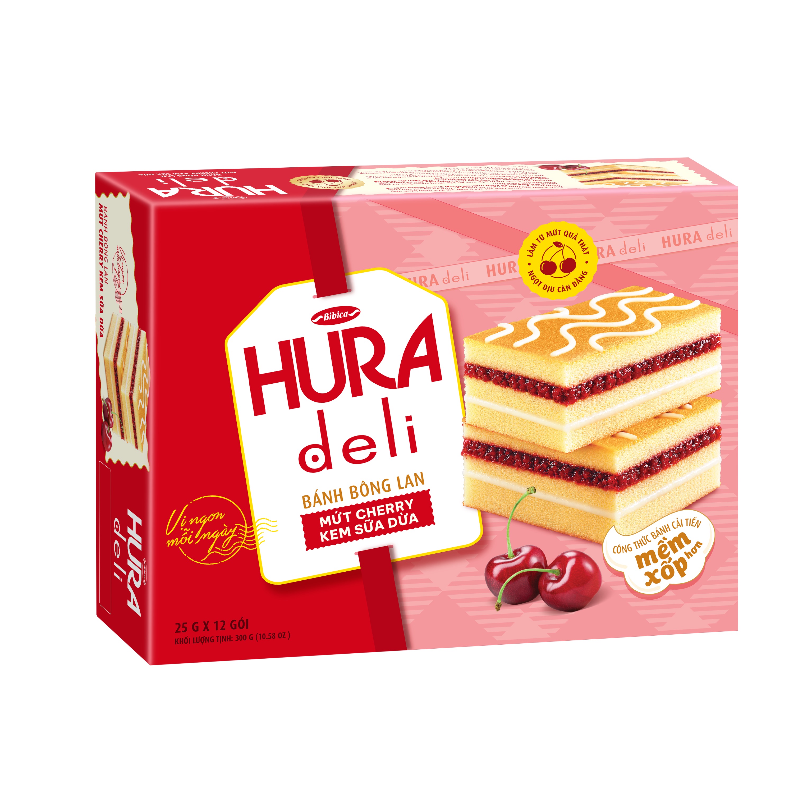 Bánh Bông Lan Hura Deli Mứt Cherry Kem Sữa Dừa