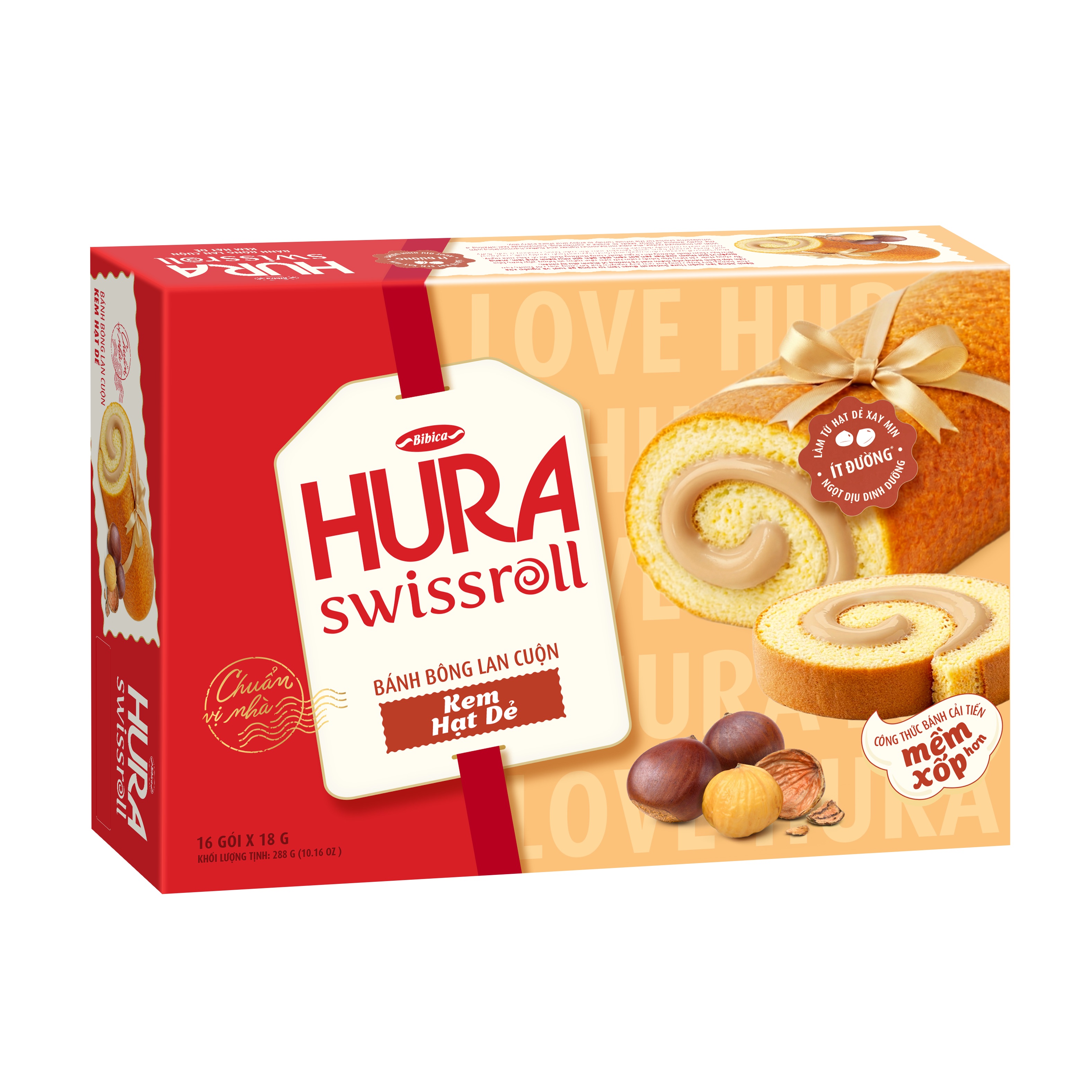 Bánh Bông Lan Cuộn Kem HURA Swissroll Kem Hạt Dẻ - Hạt Sen