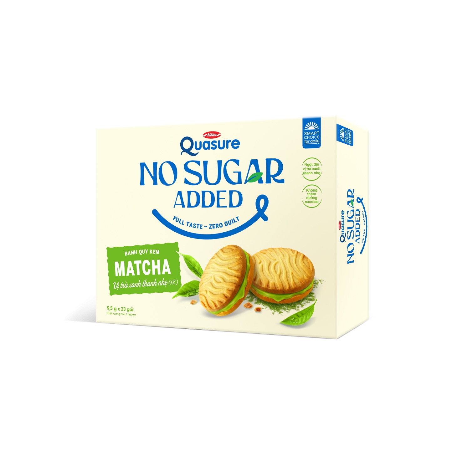 Bánh quy Quasure No Added Sugar Matcha & Bơ Đậu Phộng - Sôcôla, Hạt & Yến mạch