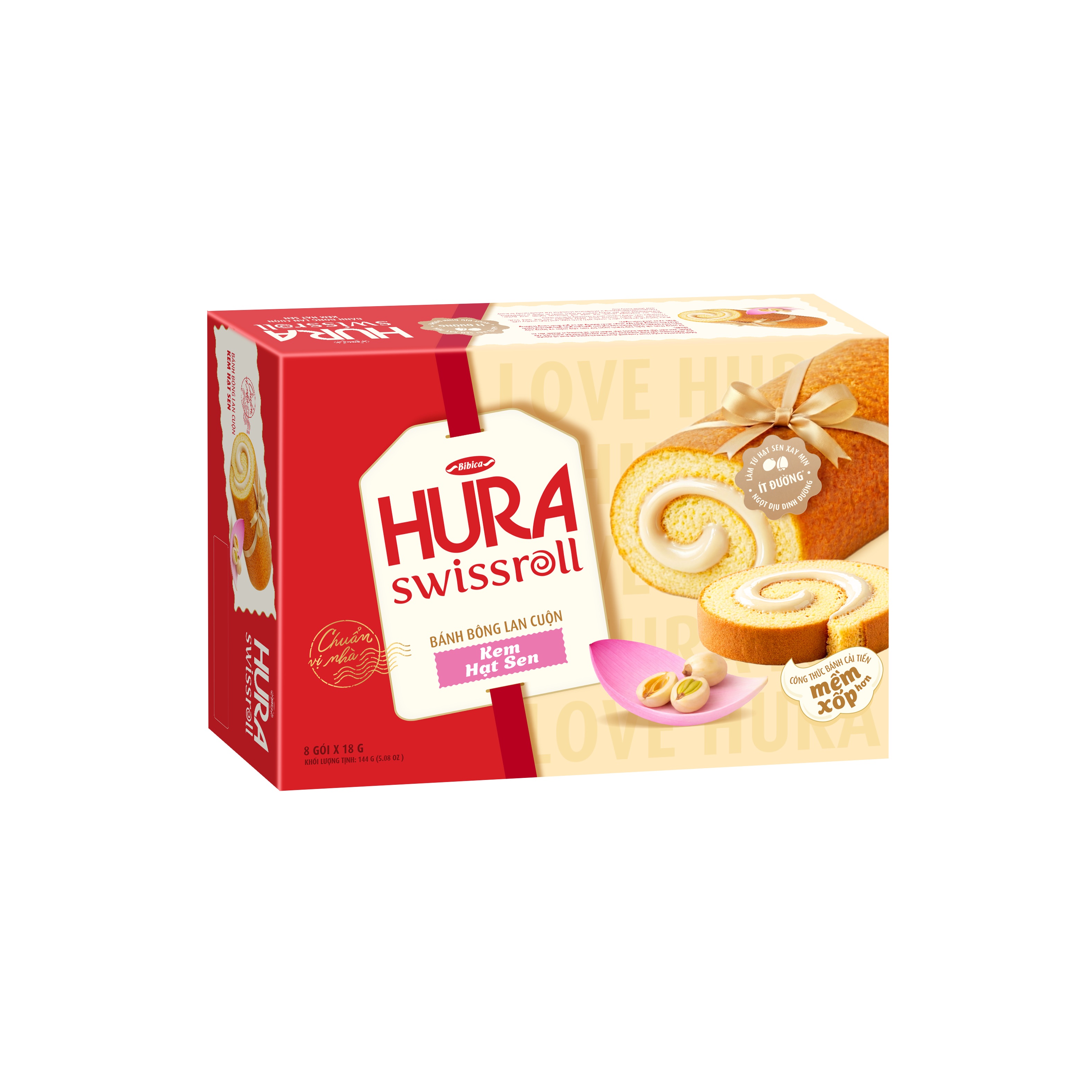 Bánh Bông Lan Cuộn Kem HURA Swissroll Kem Hạt Dẻ - Hạt Sen