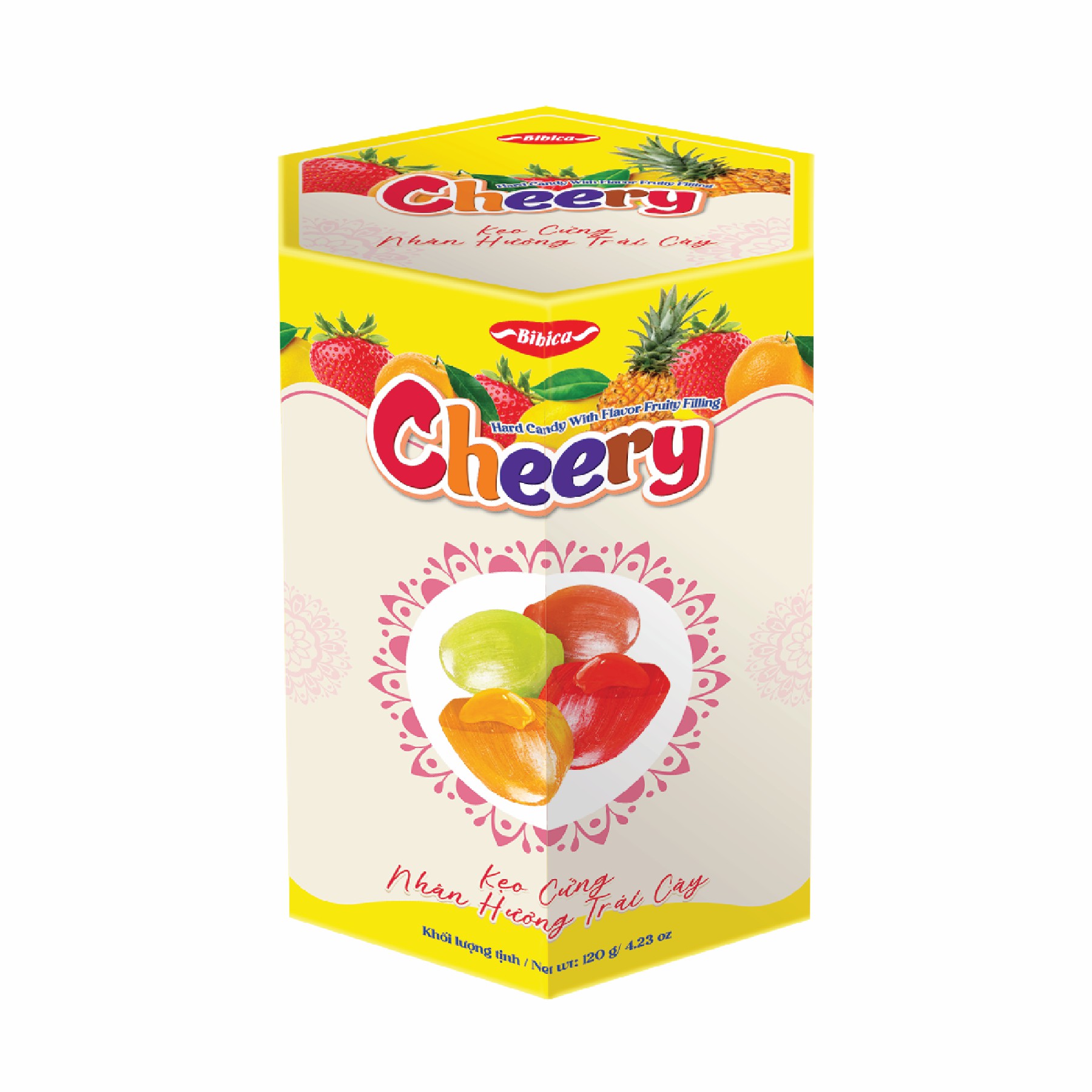 Kẹo cứng Cheery nhân trái cây HG Vàng 120g (3,6kg)