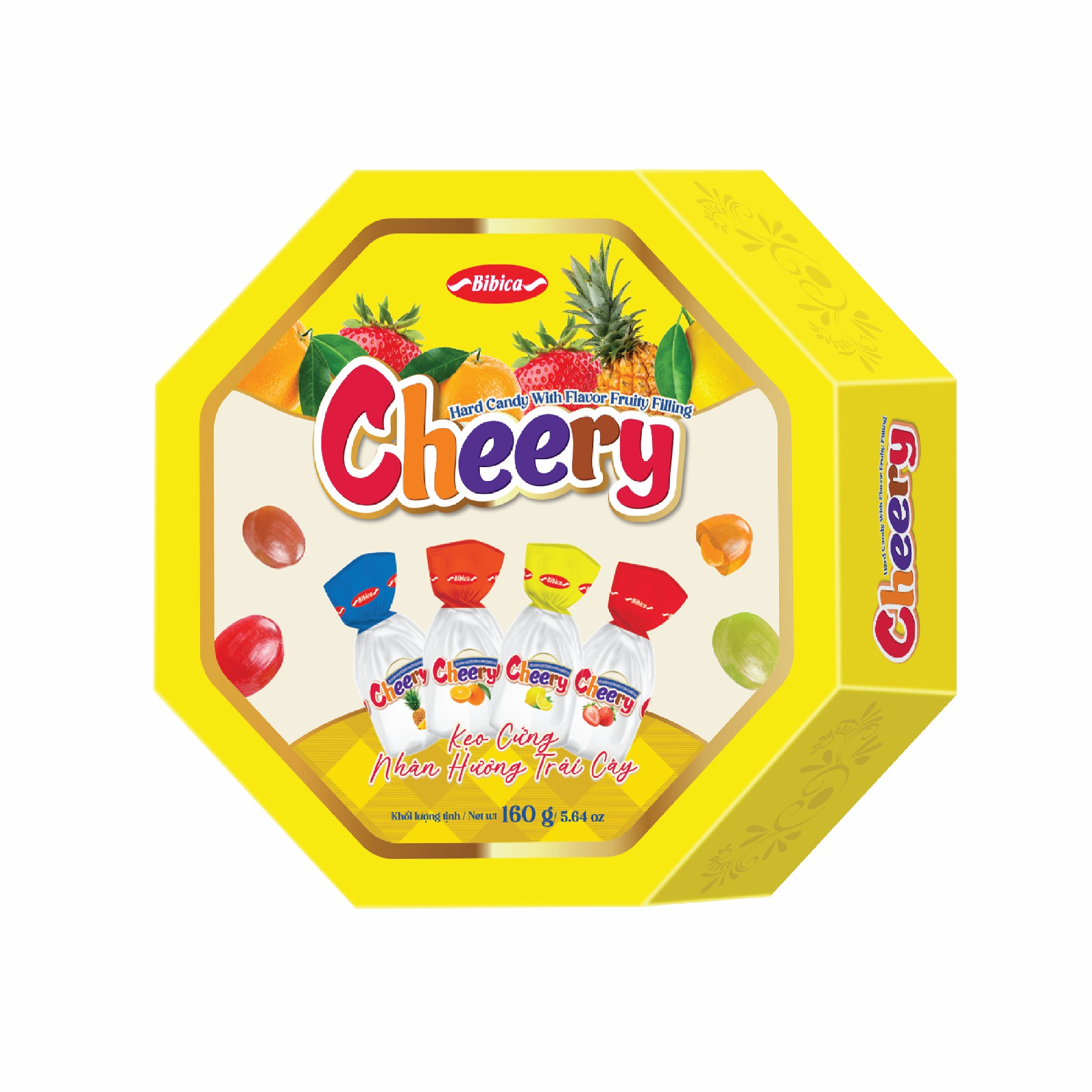 Kẹo cứng Cheery nhân trái cây HG Vàng 160g (3,84kg)