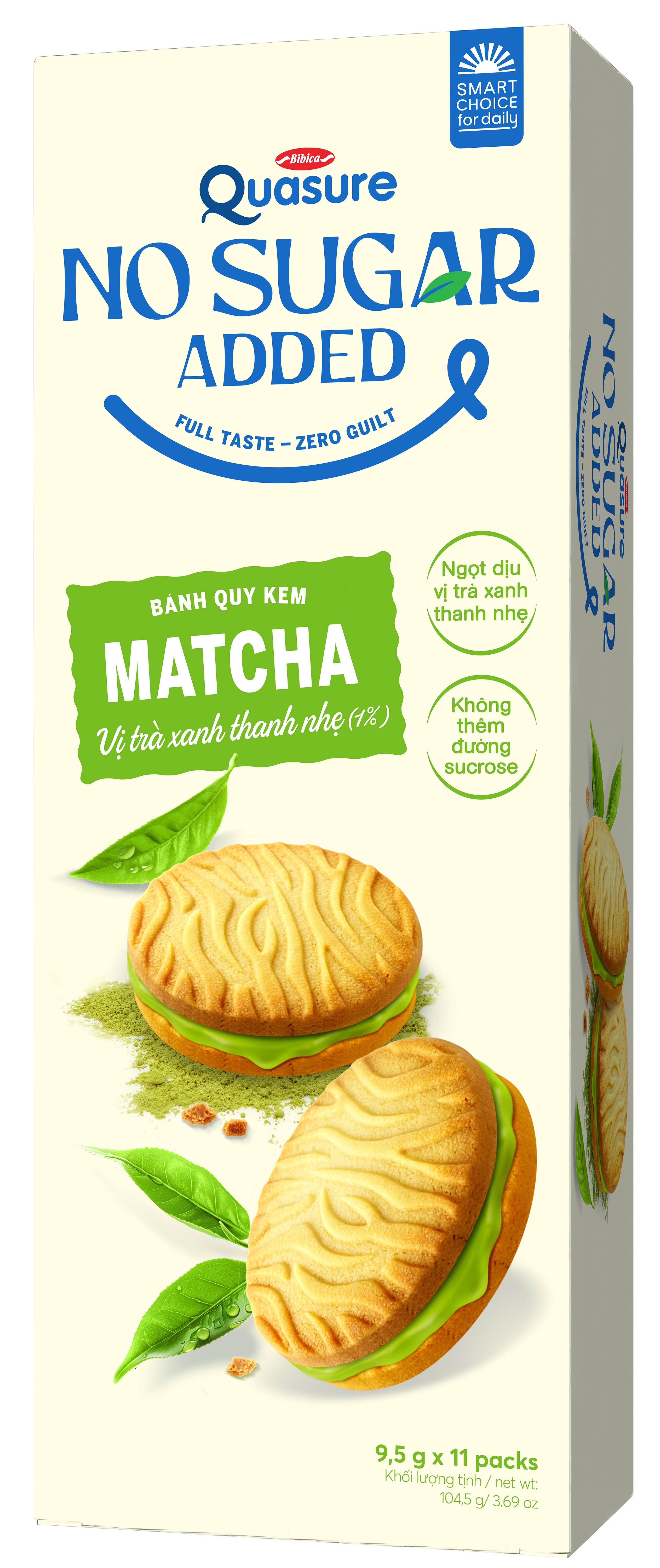 Bánh quy Quasure No Added Sugar Matcha & Bơ Đậu Phộng - Sôcôla, Hạt & Yến mạch
