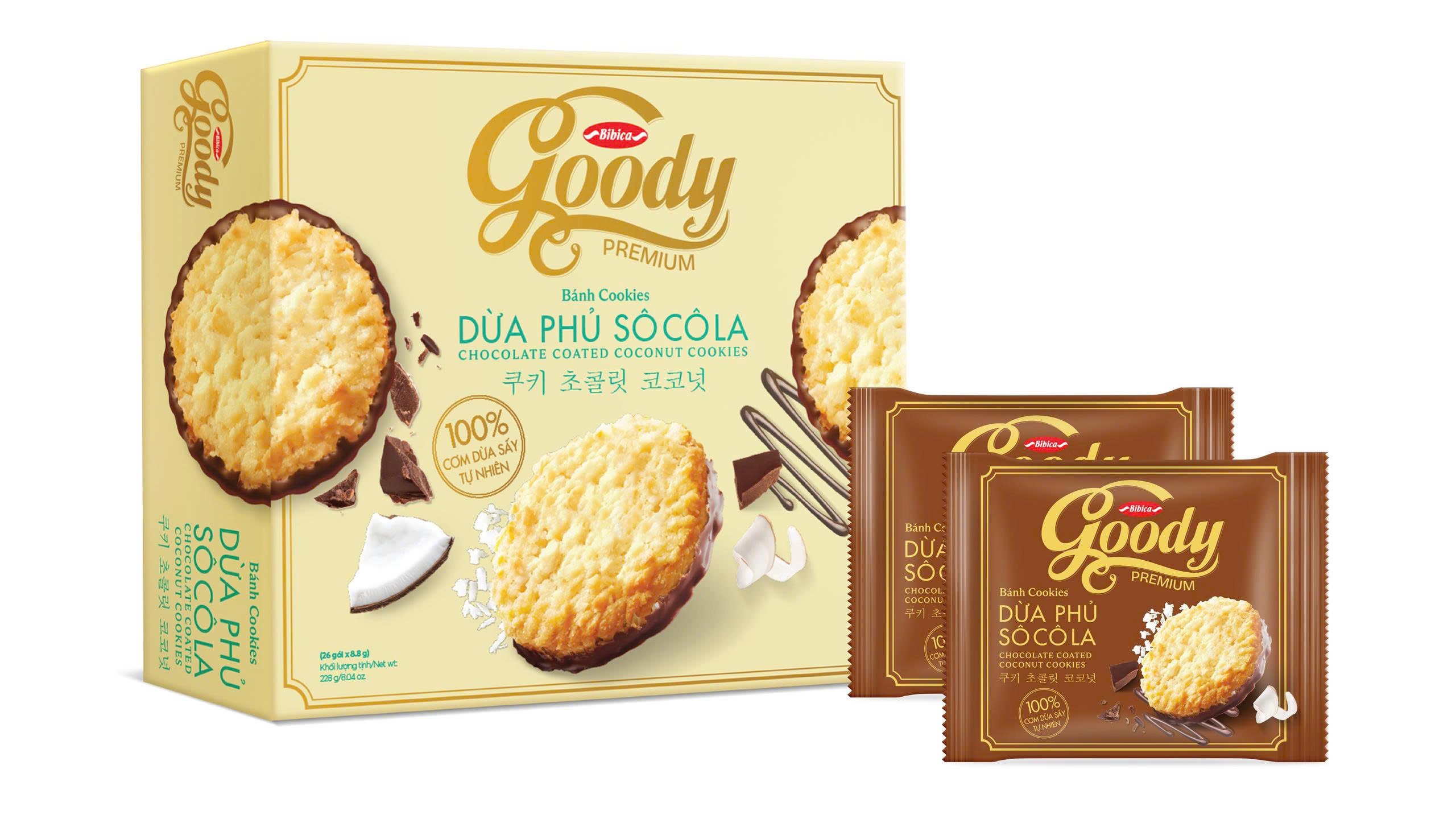 Bánh Cookies Goody Pemium dừa phủ socola HG size L 282g