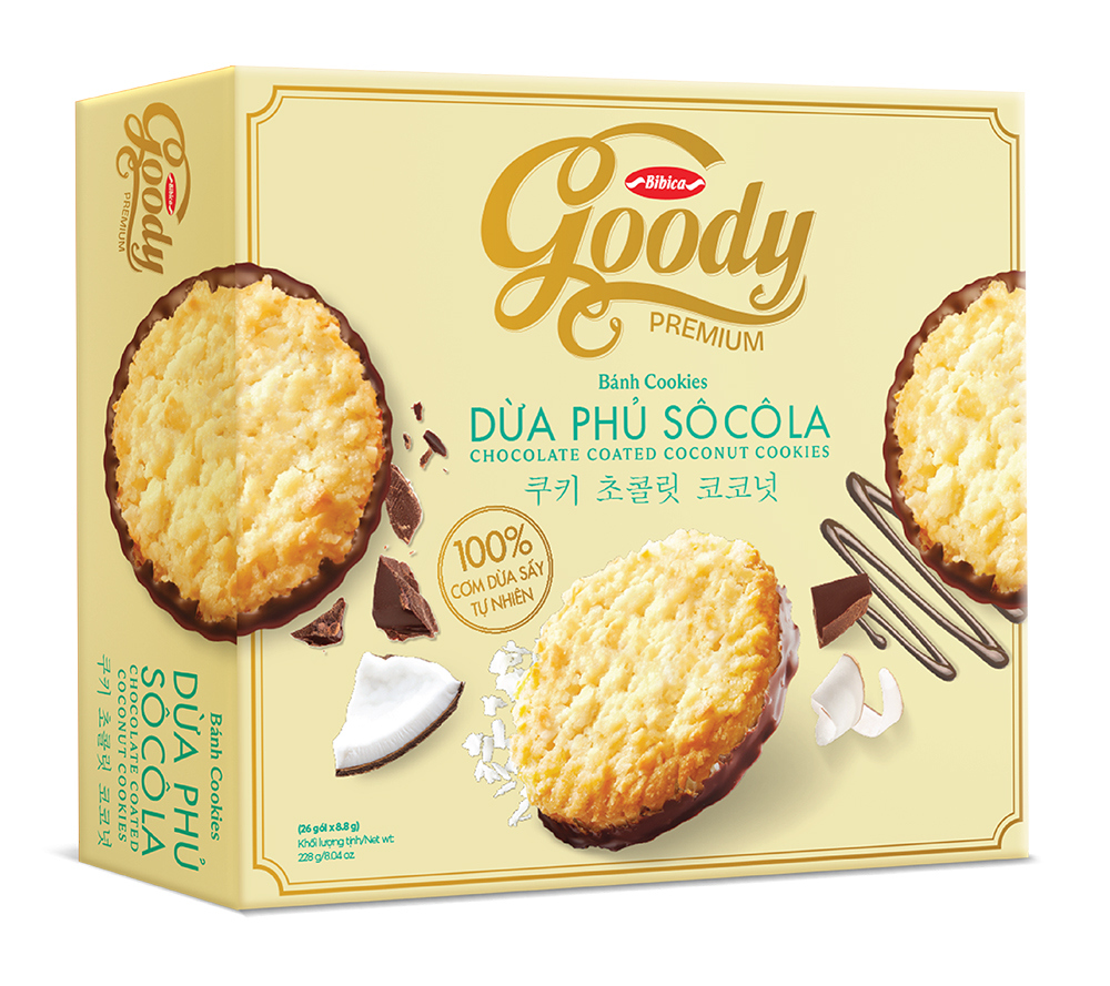 Bánh Cookies Goody Pemium dừa phủ socola HG size L 282g