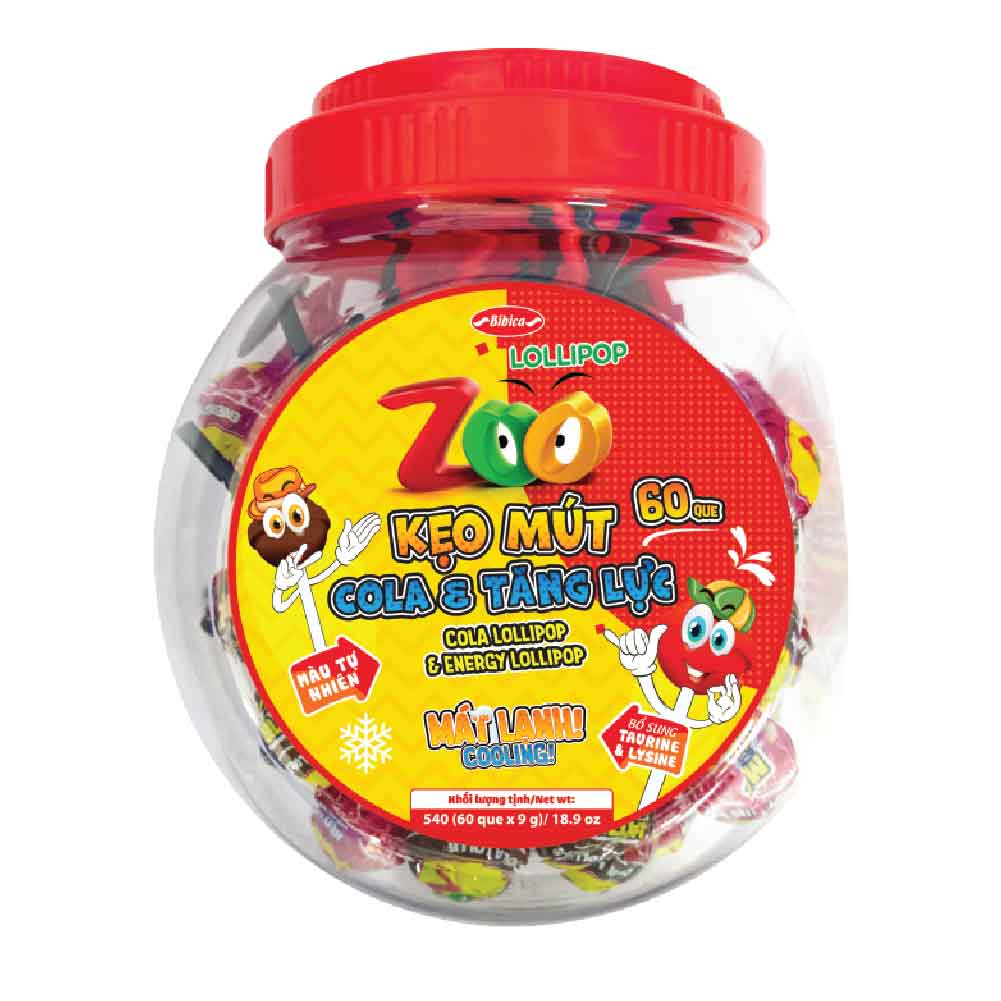 Kẹo mút Cola - Tăng lực hũ 540g (6,48kg)