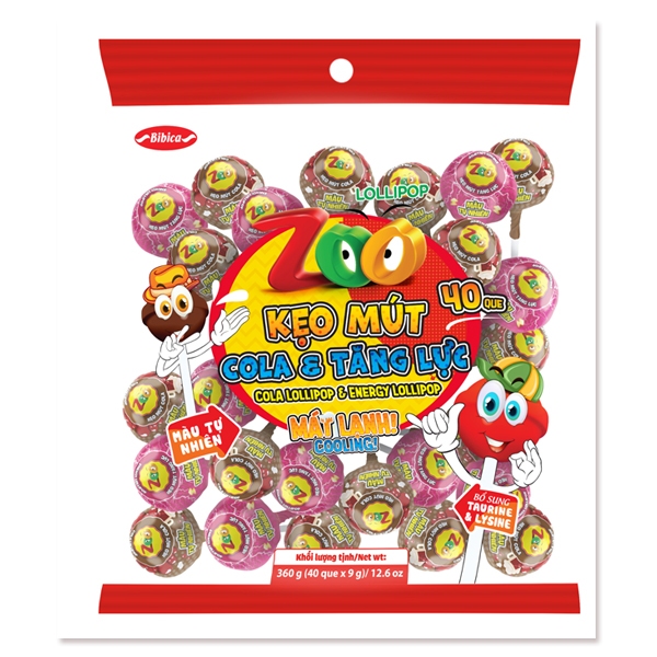 Kẹo mút Cola - Tăng lực túi 90g (5,4kg)