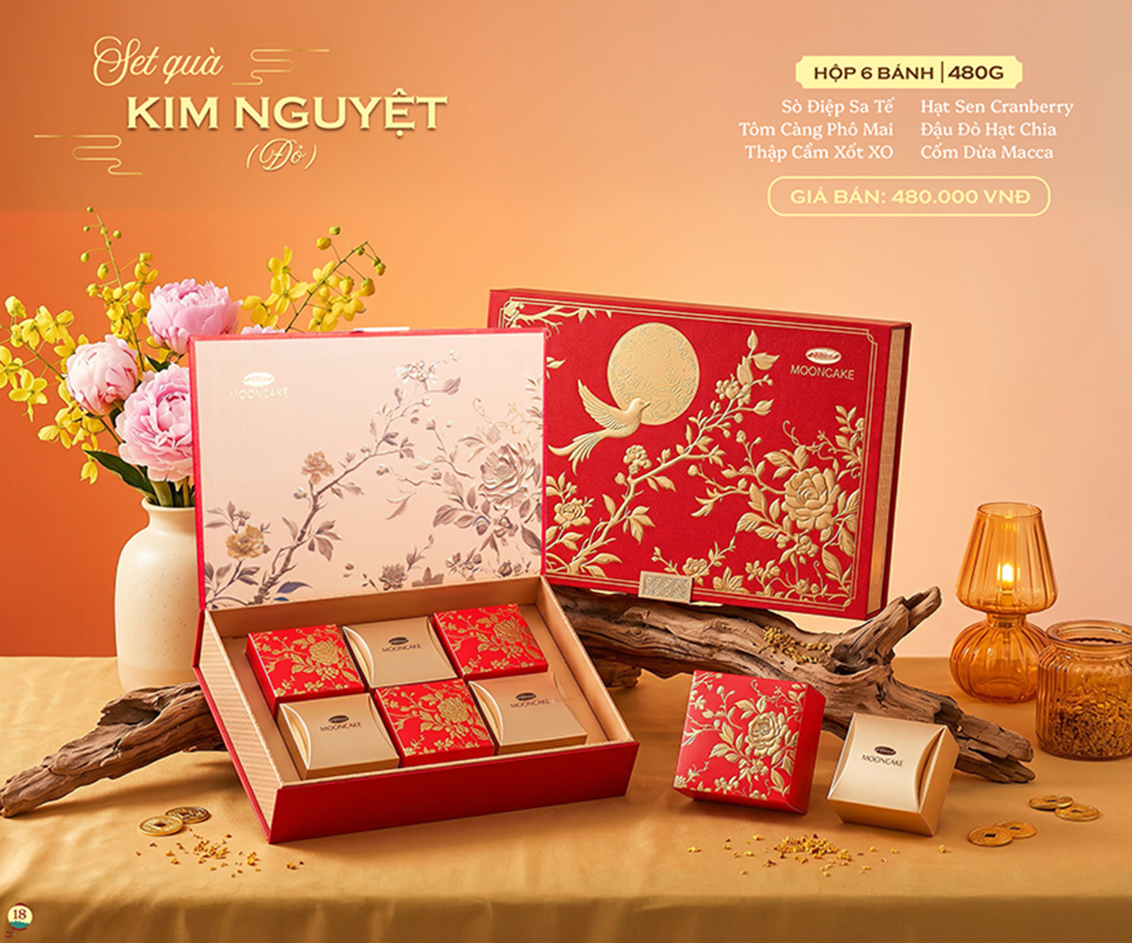 Bánh Trung thu cao cấp Kim Nguyệt Đỏ 480g (KND)