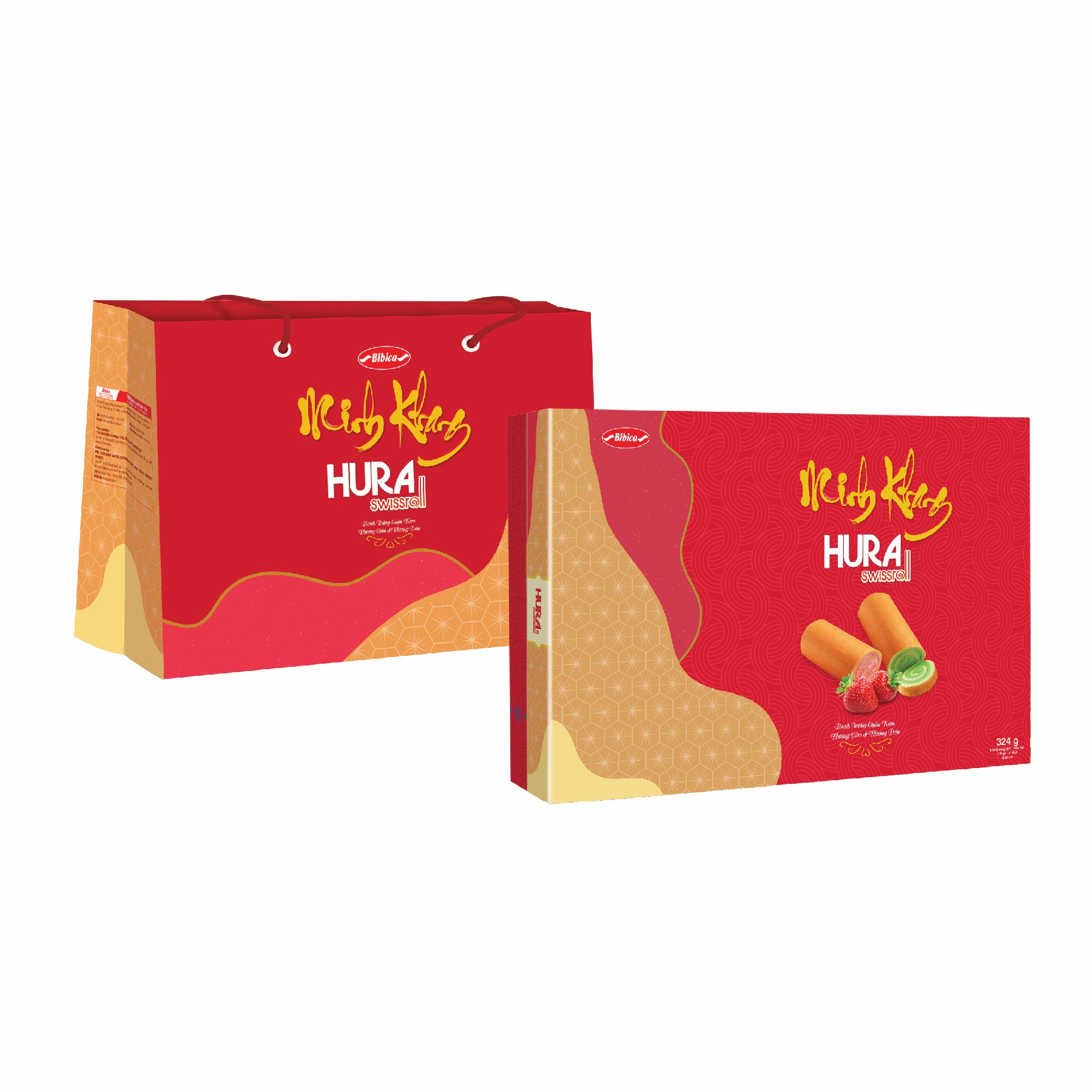 Minh Khang 1 - Bánh Hura Swissroll Cốm Dâu hộp 324g (3,24kg)