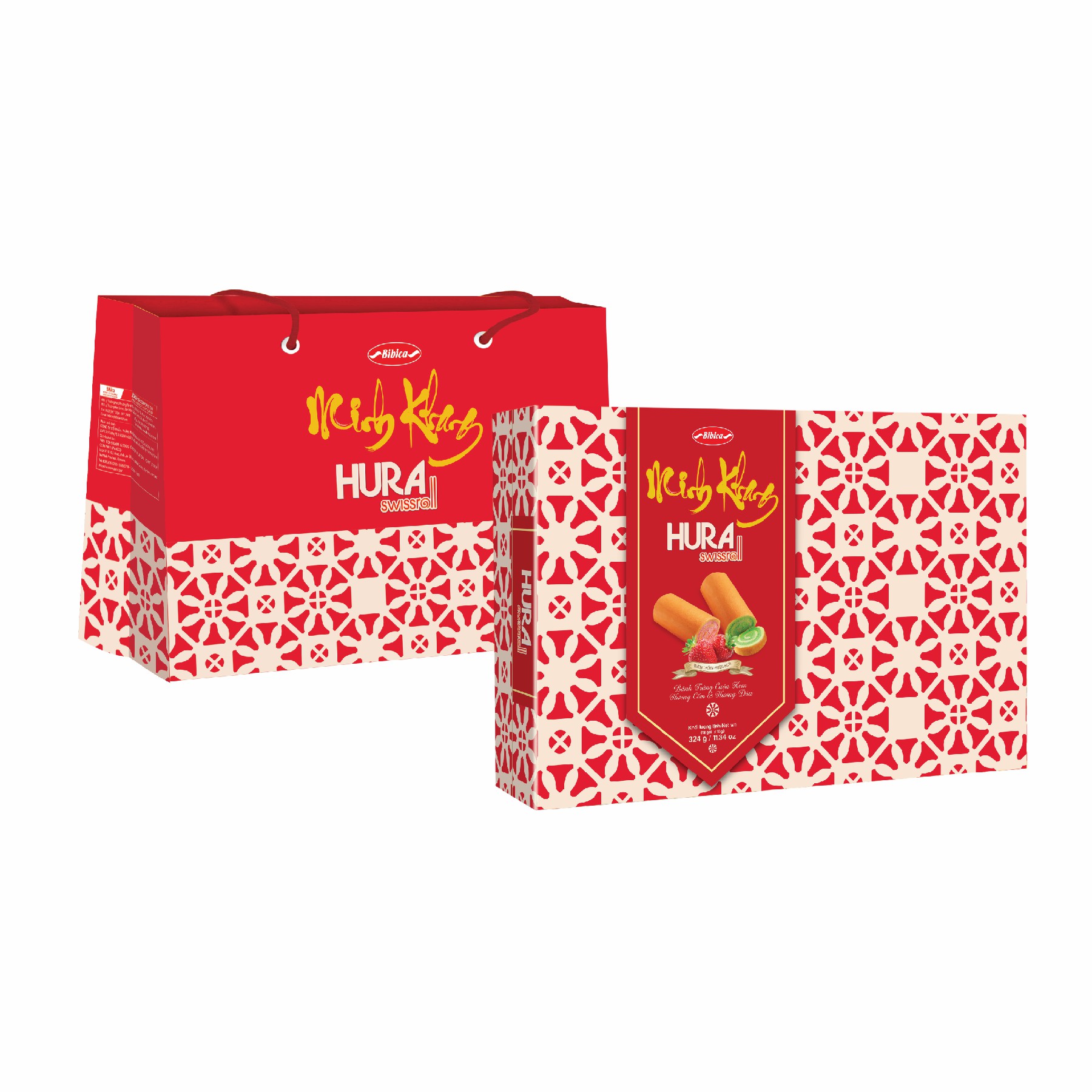 Minh Khang 2 - Bánh Hura Swissroll Cốm Dâu hộp 324g (3,24kg)