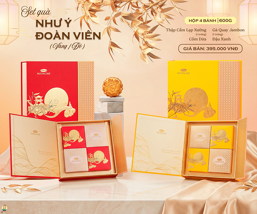 Bánh Trung thu cao cấp Như Ý Đoàn Viên Đỏ và Vàng 600g (NYDV)