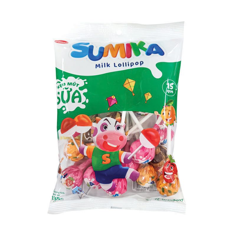Kẹo Mút Sữa Sumika Hỗn Hợp  Sữa Cam - Sữa Dâu - Sữa Sô Cô La