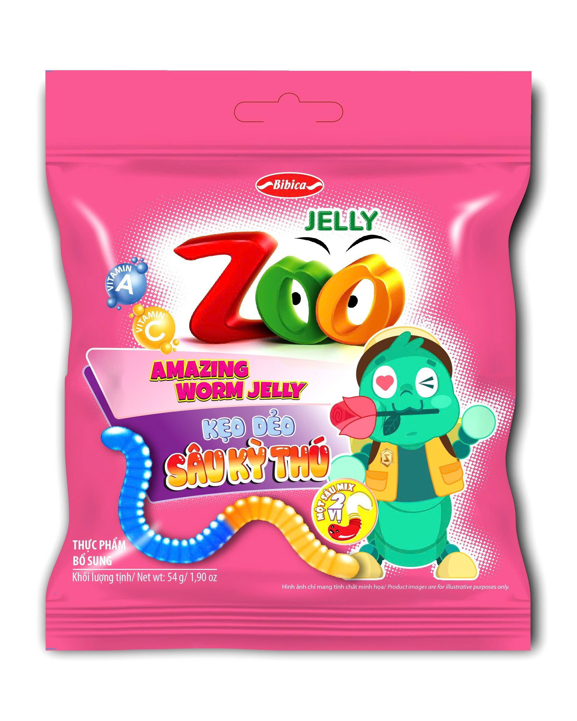 Kẹo dẻo Zoo sâu kỳ thú hương dưa hấu - vải túi 24g