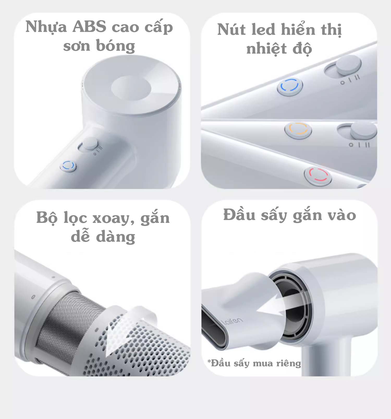 Máy sấy tóc ion âm tốc độ cao LAIFEN SE LITE, Chip Nhiệt AI thông minh