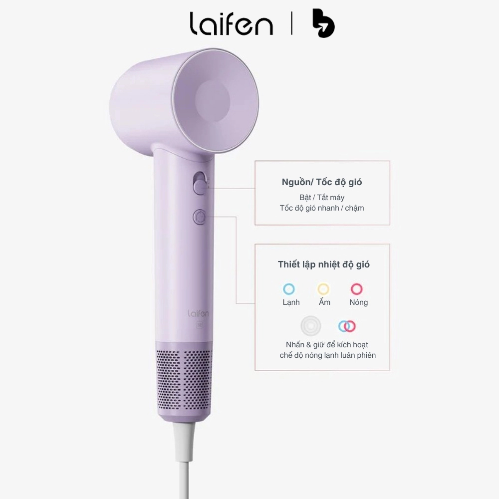 Máy sấy tóc ion âm tốc độ cao Laifen SE, Chip nhiệt AI thông minh