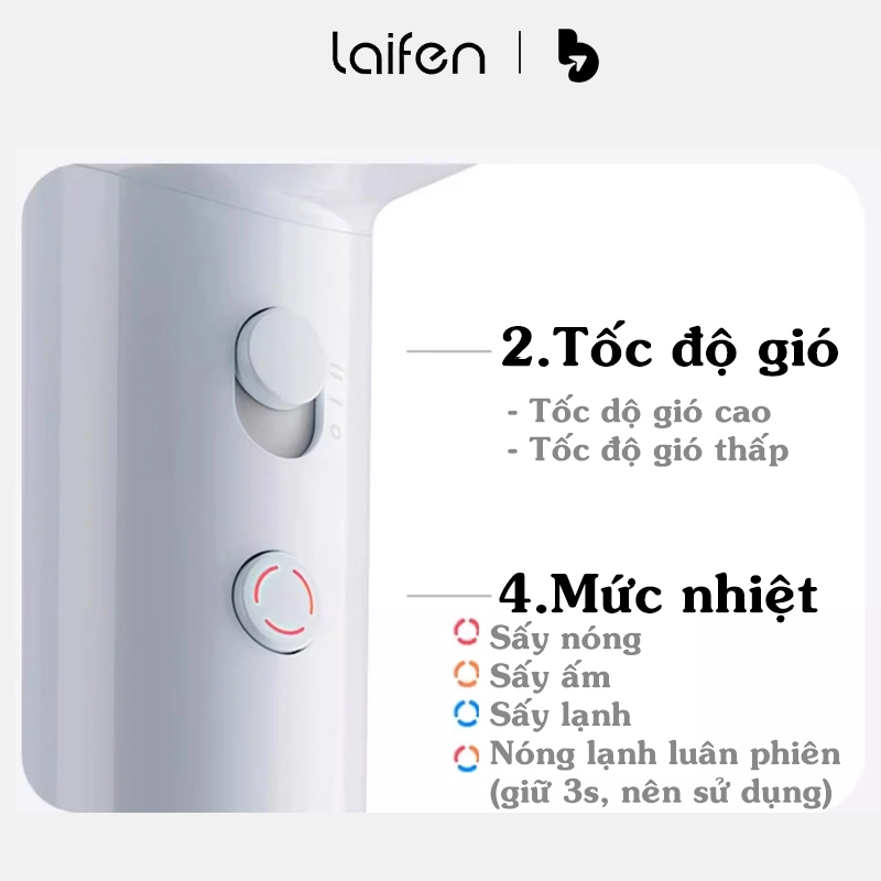 Máy sấy tóc ion âm tốc độ cao LAIFEN SE LITE, Chip Nhiệt AI thông minh