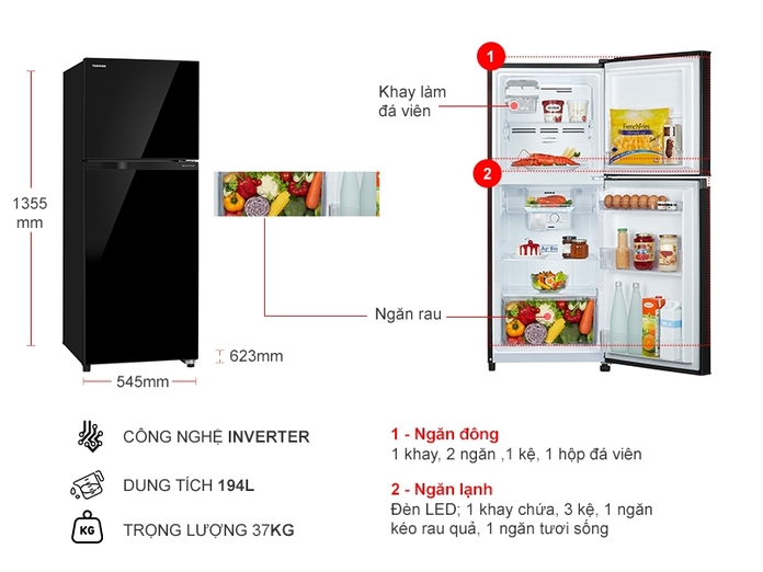 Tủ lạnh Toshiba Inverter 233 lít GR-A28VM  Giá Rẻ Nhất