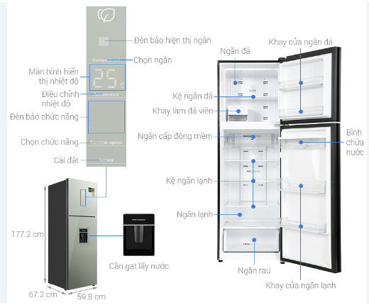 Tủ lạnh Aqua Inverter 347 lít AQR-T390FA(WGM) Kho Điện Máy Hà Nội Giá Rẻ