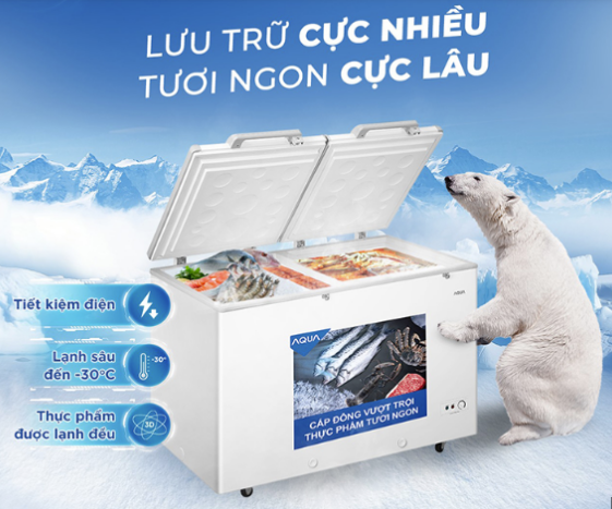 Tủ đông Aqua Inverter 2 ngăn 365 lít AQF-C5702E CHính Hãng Mới 100%
