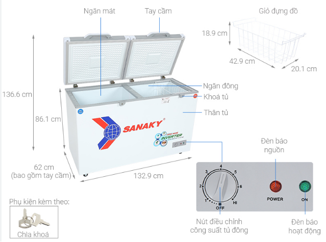 Tủ đông Sanaky Inverter 280 lít TD.VH4099W4K Mới 100% Chính Hãng