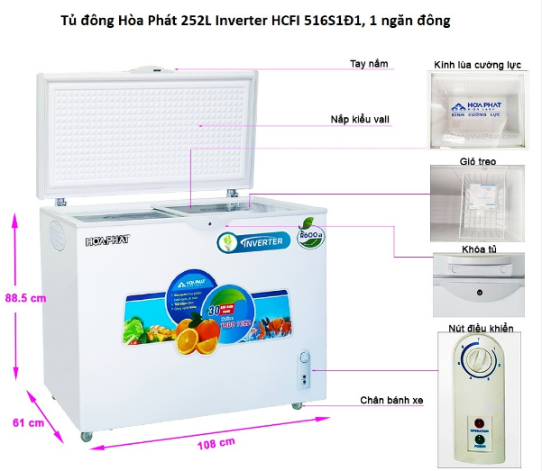Tủ đông Funiki - Hòa Phát inverter 1 ngăn 525 lít HCFI-516S1Đ1 Chính Hãng Giá Rẻ Nhất Hà Nội