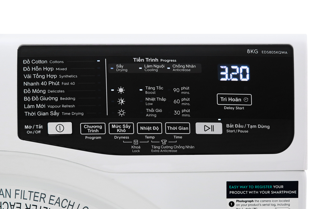Máy sấy Electrolux 8 kg lồng ngang EDS805KQWA