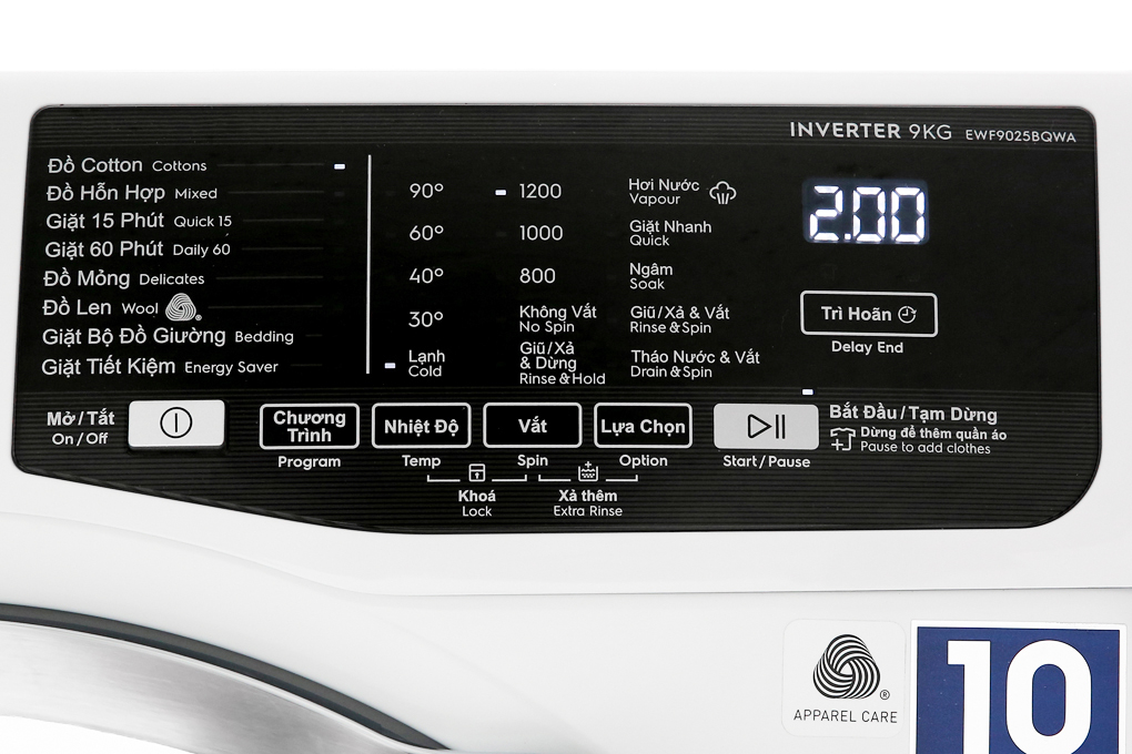 Máy giặt Electrolux Inverter 9 kg EWF9025BQWA