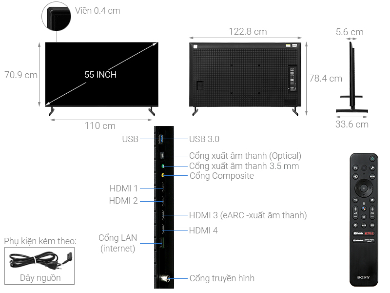 Google Tivi Sony 4K 55 inch KD-55X85M ( 55X85M ) 2024 Chính hãng Mới 100%