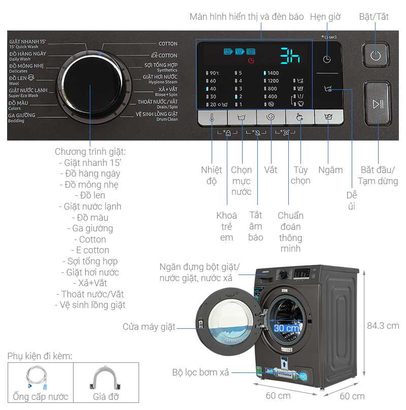Máy giặt Samsung Inverter 9.5kg WW95TA046AX/SV Chính Hãng