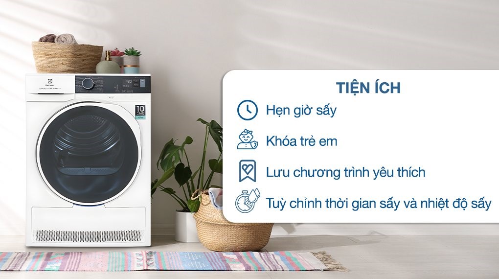 Máy sấy bơm nhiệt Electrolux UltimateCare 8 kg EDH804H5WB