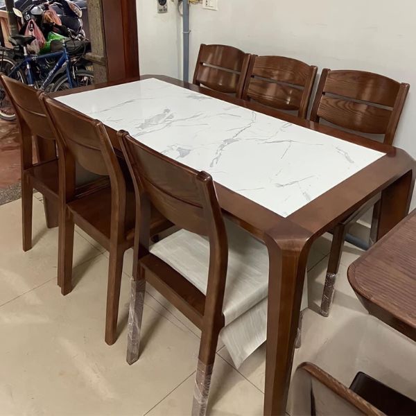 Bàn Ăn 6 Ghế Gỗ Sồi Mặt Đá GS05