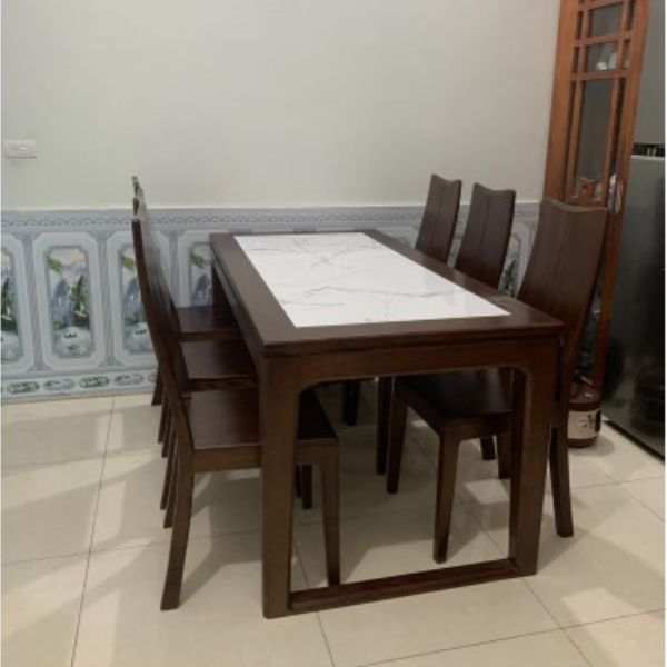 Bộ Bàn Ăn 6 Ghế Gỗ Sồi Mặt Đá GS99