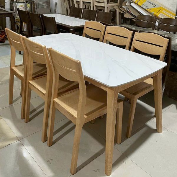 Bàn Ăn Mặt Đá 6 Ghế Gỗ Sồi GS12