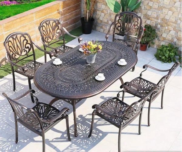 Bàn Ghế Ngoài Trời Nhôm Đúc Bàn Ovan 8 Ghế ND279