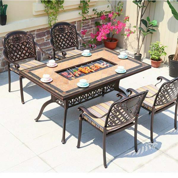 Bàn Ghế Ngoài Trời Nhôm Đúc Có Bếp Nướng ND66