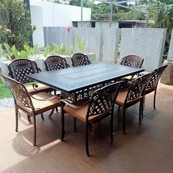 Bàn Ghế Ngoài Trời Nhôm Đúc Sân Vườn 8 Ghế ND289