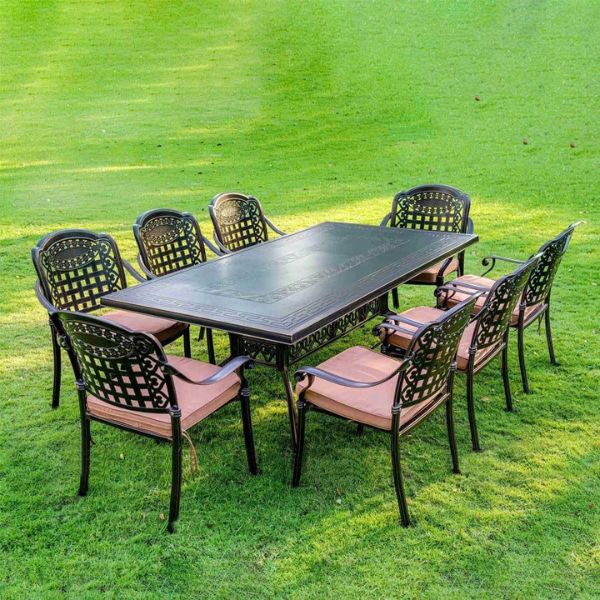 Bàn Ghế Ngoài Trời Nhôm Đúc Sân Vườn 8 Ghế ND289