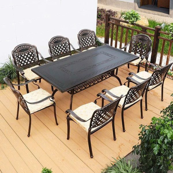 Bàn Ghế Ngoài Trời Nhôm Đúc Sân Vườn 8 Ghế ND289