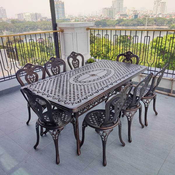 Bàn Ghế Ngoài Trời Sân Vườn Nhôm Đúc 8 Ghế ND61