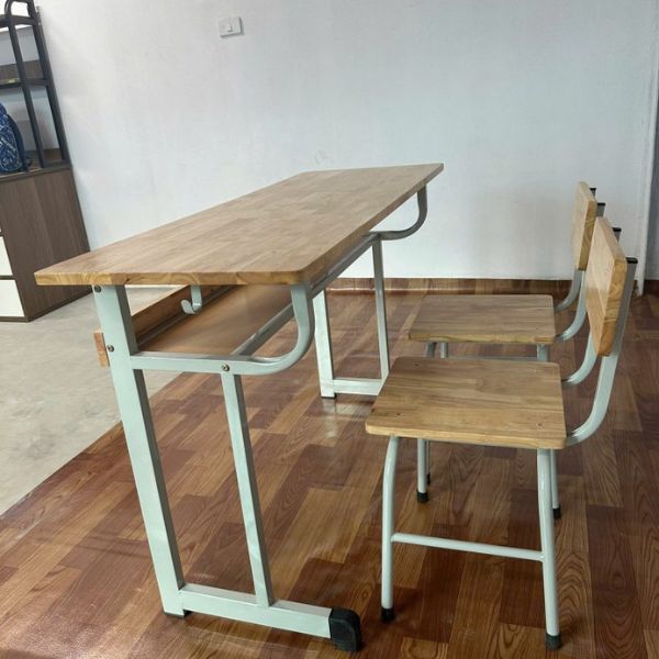 Bàn Học Sinh 2 Ghế Đơn Gỗ Tự Nhiên