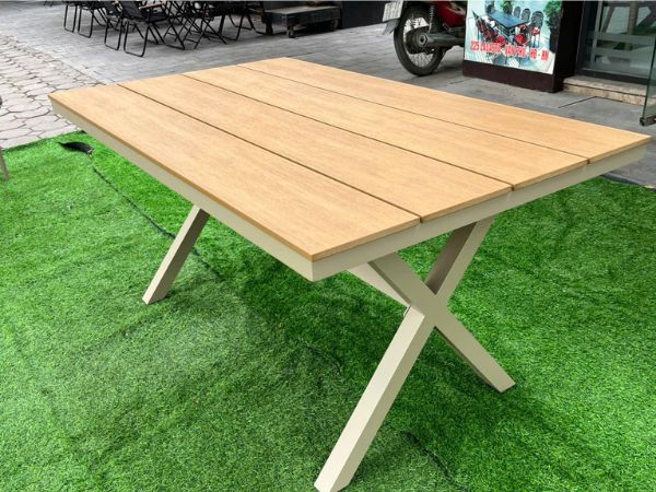 Bộ Bàn Ngoài Trời Nhôm Đúc Polywood Chân Chữ X 4 Ghế ND21