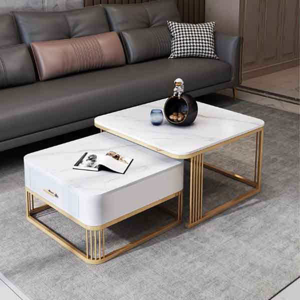 Bàn Trà Sofa Đôi Mặt Đá Vân Mây Ngăn Kéo BT08
