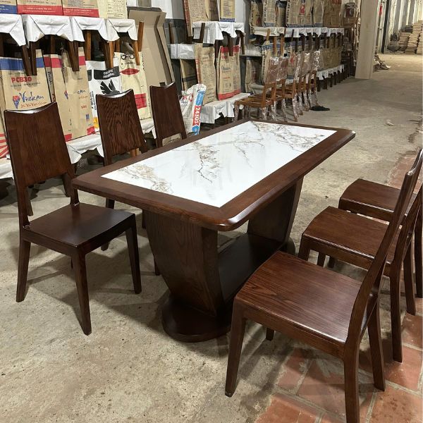Bộ Bàn Ăn 6 Ghế Gỗ Sồi Mặt Đá GS99