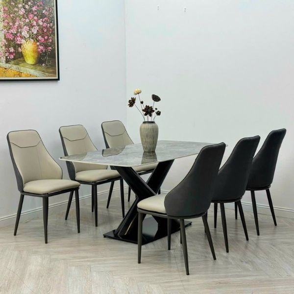 Bộ Bàn Ăn 6 Ghế Nhập Khẩu Mặt Đá Ceramic