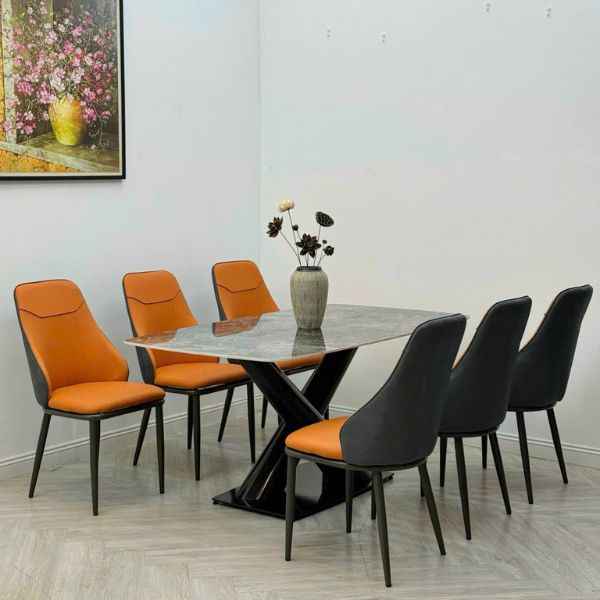 Bộ Bàn Ăn 6 Ghế Nhập Khẩu Mặt Đá Ceramic