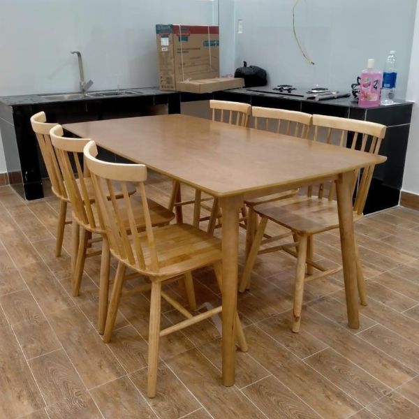Bộ Bàn Ăn 6 Ghế Song Tiện Gỗ Cao Su